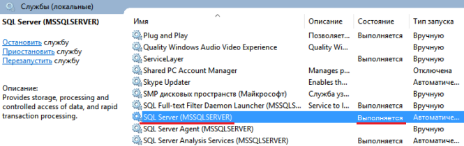 Служба SQL Server на  Windows