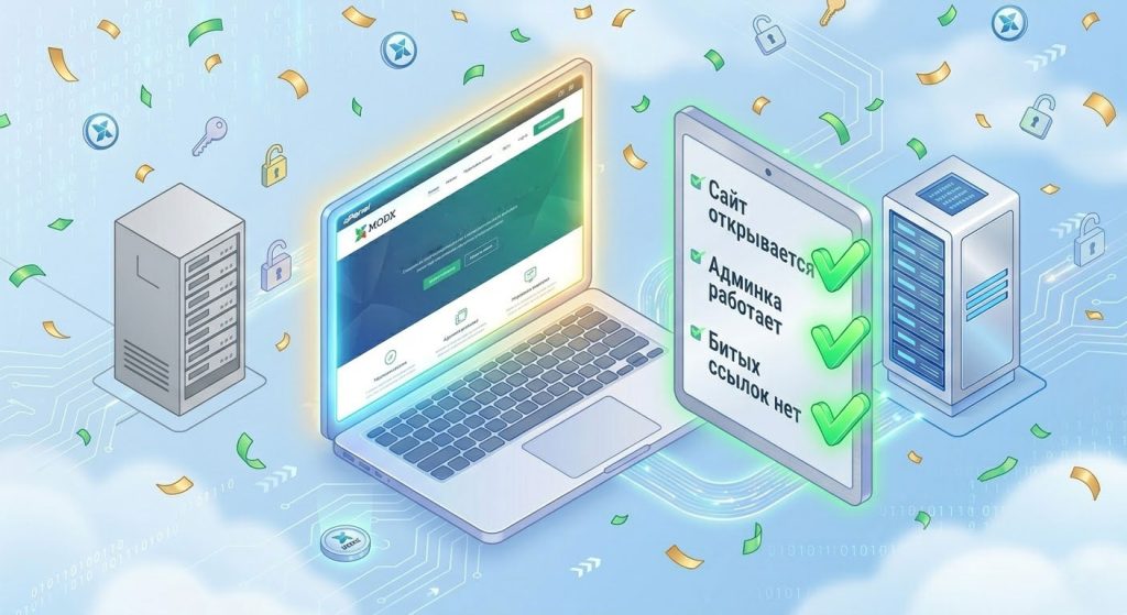 успешный запуск и проверка сайта modx