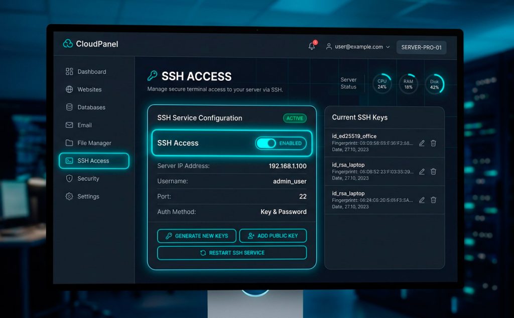 Настройки SSH-доступа в панели хостинга