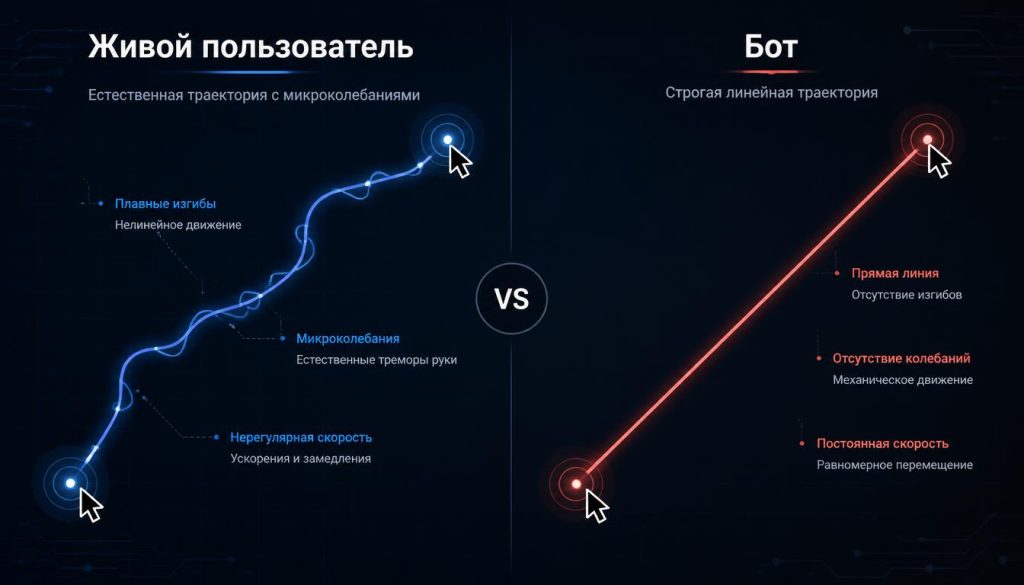 траектории движения курсора человека и бота