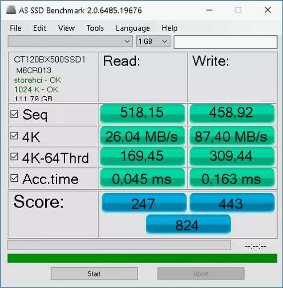 Проверка скорости жесткого диска в AS SSD Benchmark