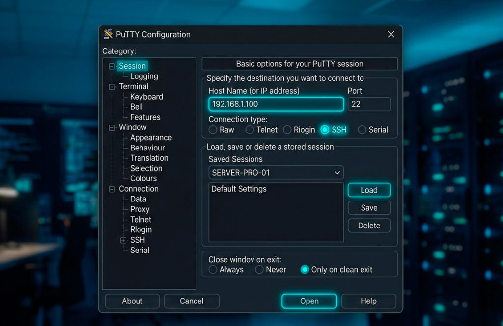 Подключение к серверу через PuTTY